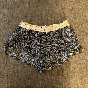 Aerie Navy Blue Floral Sleep Shorts with Crochet Waistband (L)